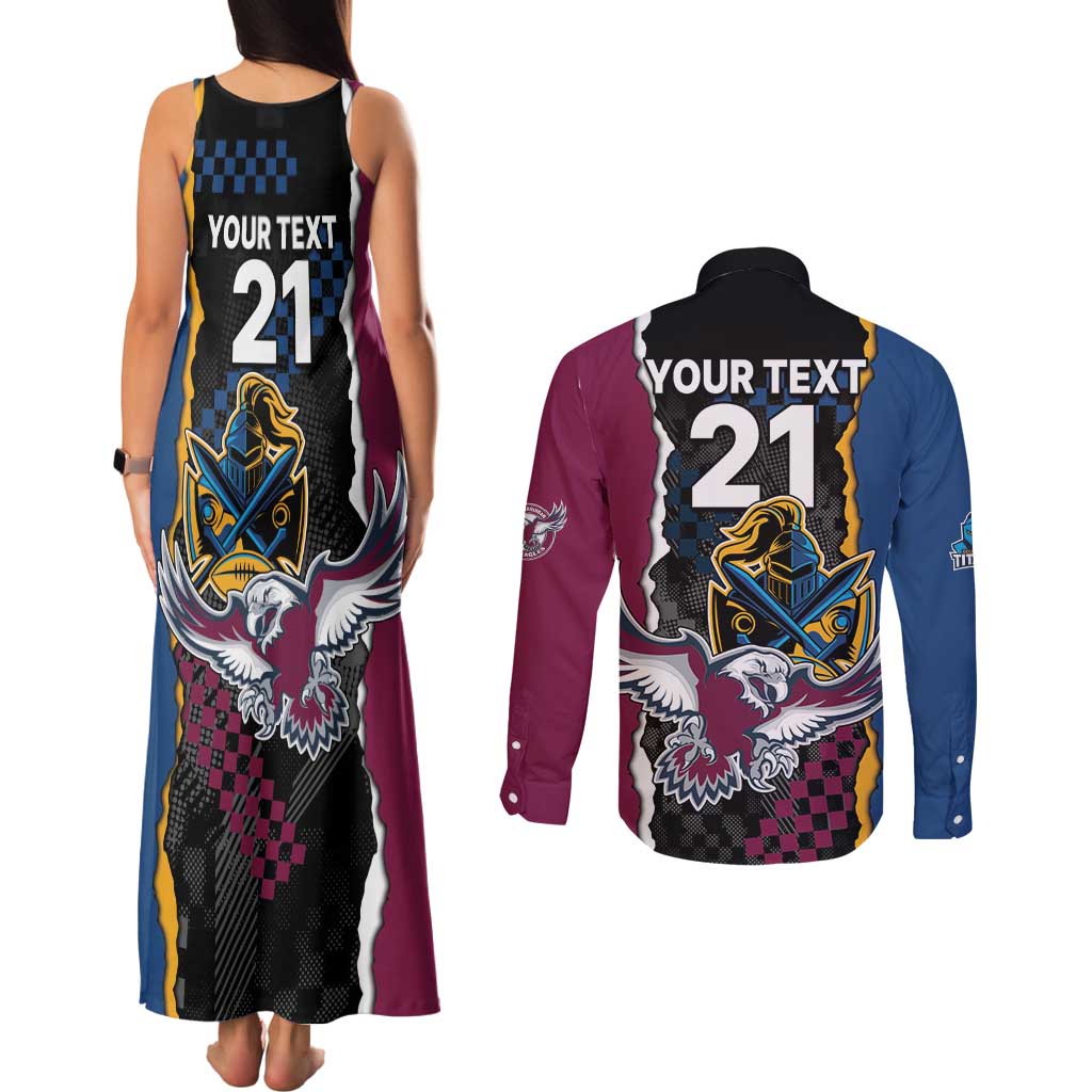 Titans and Manly Eagle Couples Matching Tank Maxi Dress and Long Sleeve Button Shirt Rugby Together Sporty Style