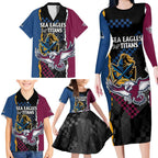 Titans and Manly Eagle Family Matching Long Sleeve Bodycon Dress and Hawaiian Shirt Rugby Together Sporty Style