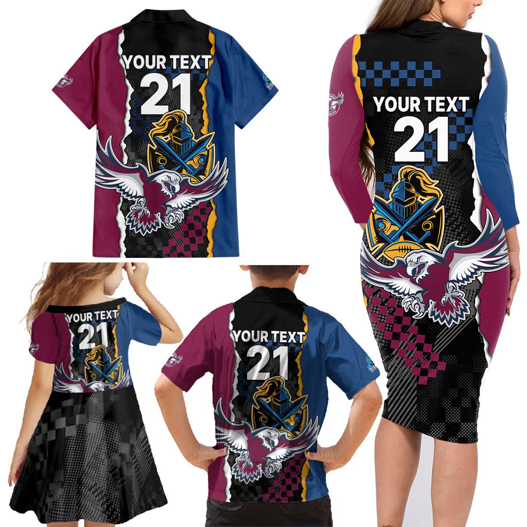 Titans and Manly Eagle Family Matching Long Sleeve Bodycon Dress and Hawaiian Shirt Rugby Together Sporty Style