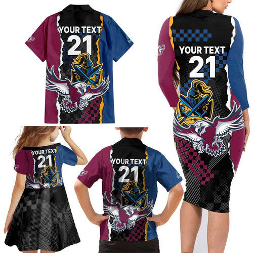Titans and Manly Eagle Family Matching Long Sleeve Bodycon Dress and Hawaiian Shirt Rugby Together Sporty Style