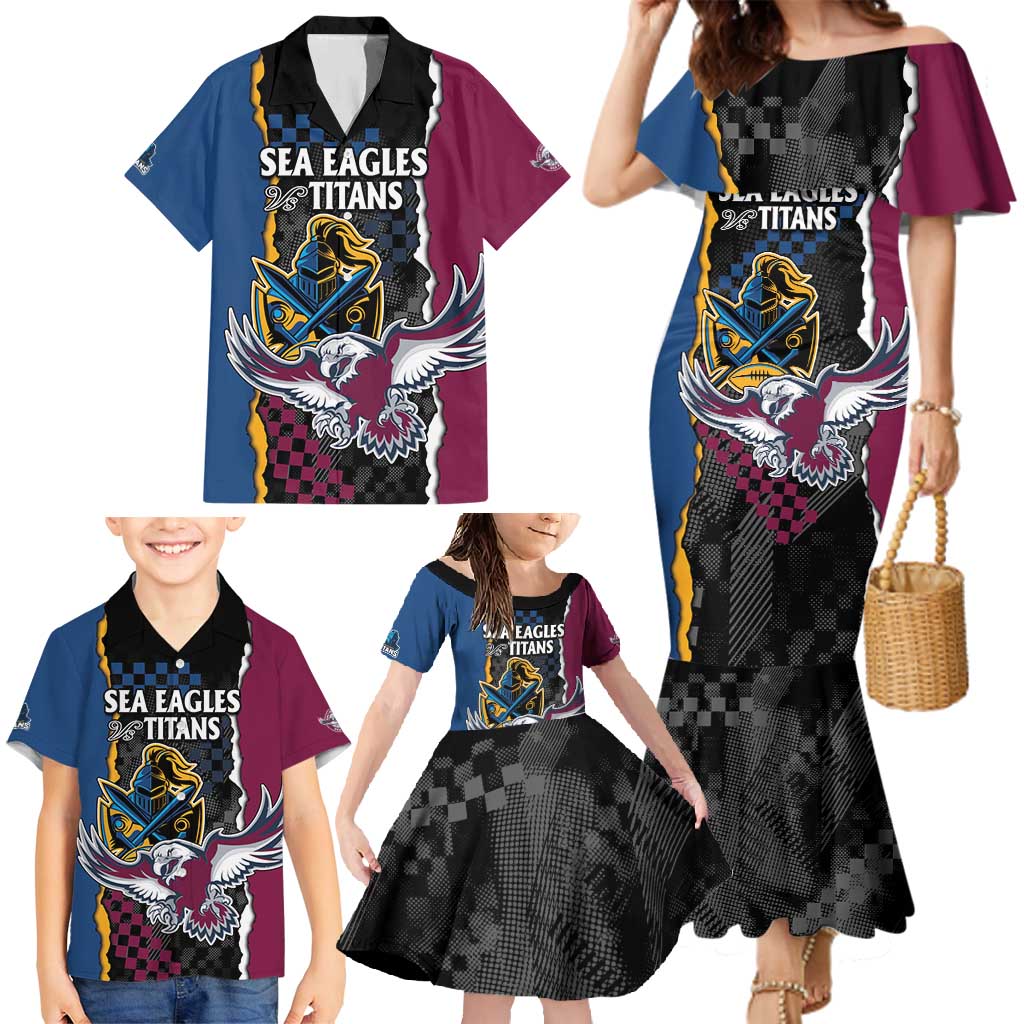 Titans and Manly Eagle Family Matching Mermaid Dress and Hawaiian Shirt Rugby Together Sporty Style