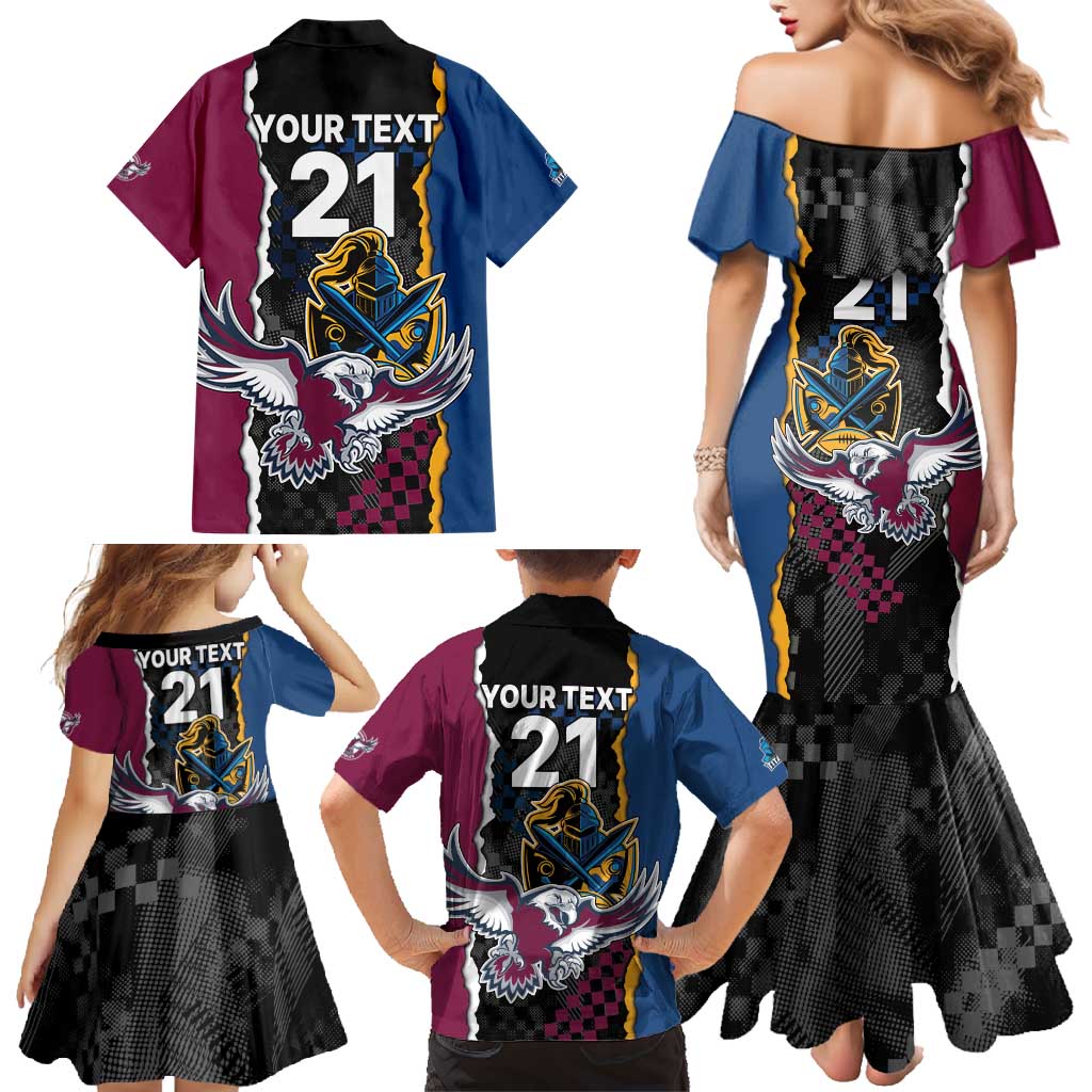Titans and Manly Eagle Family Matching Mermaid Dress and Hawaiian Shirt Rugby Together Sporty Style