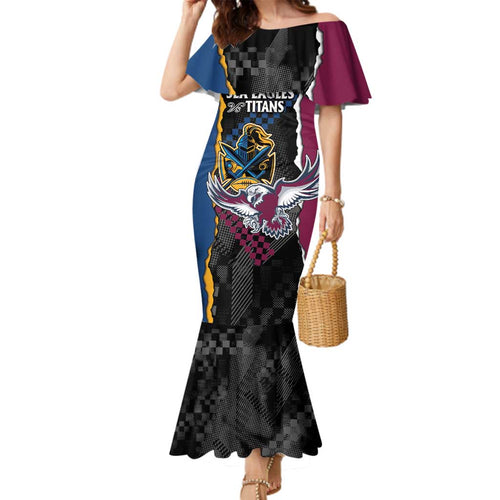 Titans and Manly Eagle Family Matching Mermaid Dress and Hawaiian Shirt Rugby Together Sporty Style