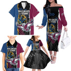 Titans and Manly Eagle Family Matching Off The Shoulder Long Sleeve Dress and Hawaiian Shirt Rugby Together Sporty Style