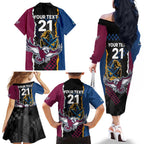 Titans and Manly Eagle Family Matching Off The Shoulder Long Sleeve Dress and Hawaiian Shirt Rugby Together Sporty Style