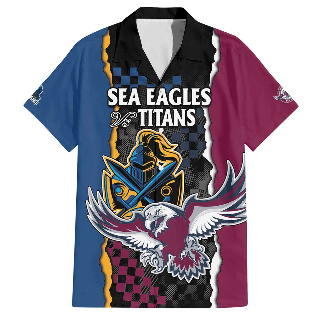 Titans and Manly Eagle Family Matching Off The Shoulder Long Sleeve Dress and Hawaiian Shirt Rugby Together Sporty Style