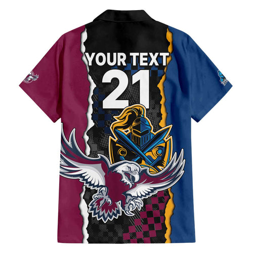 Titans and Manly Eagle Family Matching Off The Shoulder Long Sleeve Dress and Hawaiian Shirt Rugby Together Sporty Style