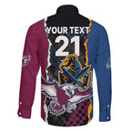 Titans and Manly Eagle Family Matching Off The Shoulder Long Sleeve Dress and Hawaiian Shirt Rugby Together Sporty Style