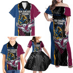 Titans and Manly Eagle Family Matching Off Shoulder Maxi Dress and Hawaiian Shirt Rugby Together Sporty Style