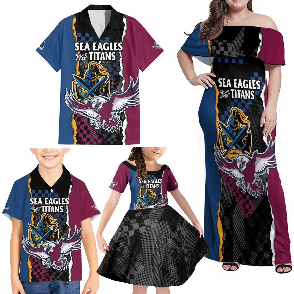 Titans and Manly Eagle Family Matching Off Shoulder Maxi Dress and Hawaiian Shirt Rugby Together Sporty Style
