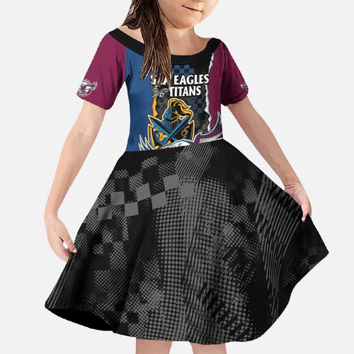 Titans and Manly Eagle Family Matching Off Shoulder Maxi Dress and Hawaiian Shirt Rugby Together Sporty Style
