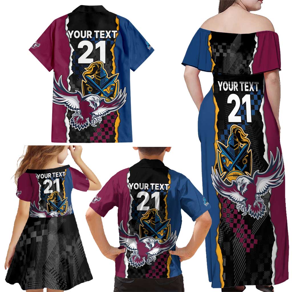 Titans and Manly Eagle Family Matching Off Shoulder Maxi Dress and Hawaiian Shirt Rugby Together Sporty Style