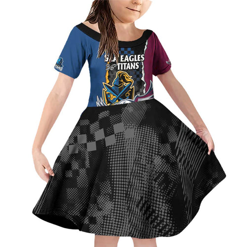 Titans and Manly Eagle Family Matching Off Shoulder Short Dress and Hawaiian Shirt Rugby Together Sporty Style