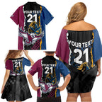 Titans and Manly Eagle Family Matching Off Shoulder Short Dress and Hawaiian Shirt Rugby Together Sporty Style