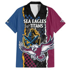 Titans and Manly Eagle Family Matching Off Shoulder Short Dress and Hawaiian Shirt Rugby Together Sporty Style