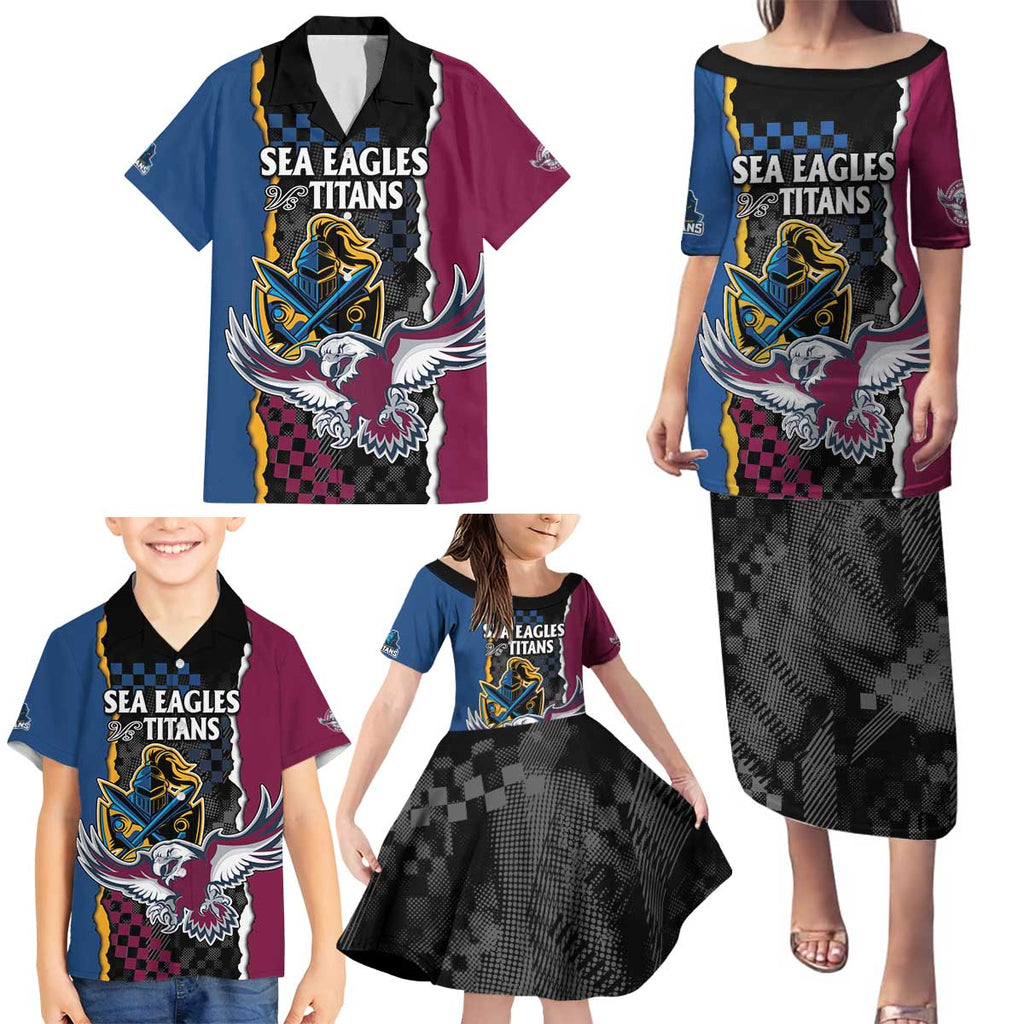 Titans and Manly Eagle Family Matching Puletasi and Hawaiian Shirt Rugby Together Sporty Style