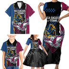 Titans and Manly Eagle Family Matching Short Sleeve Bodycon Dress and Hawaiian Shirt Rugby Together Sporty Style