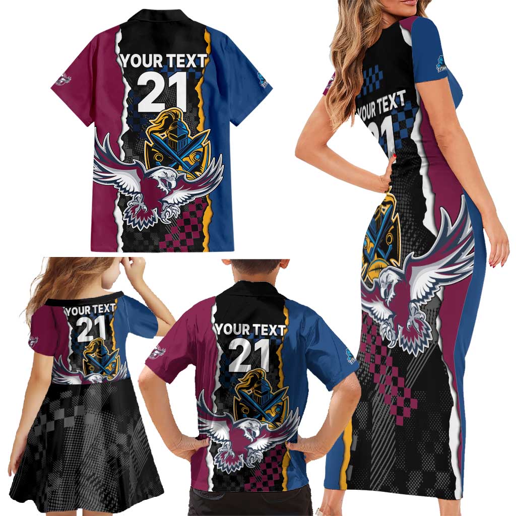 Titans and Manly Eagle Family Matching Short Sleeve Bodycon Dress and Hawaiian Shirt Rugby Together Sporty Style