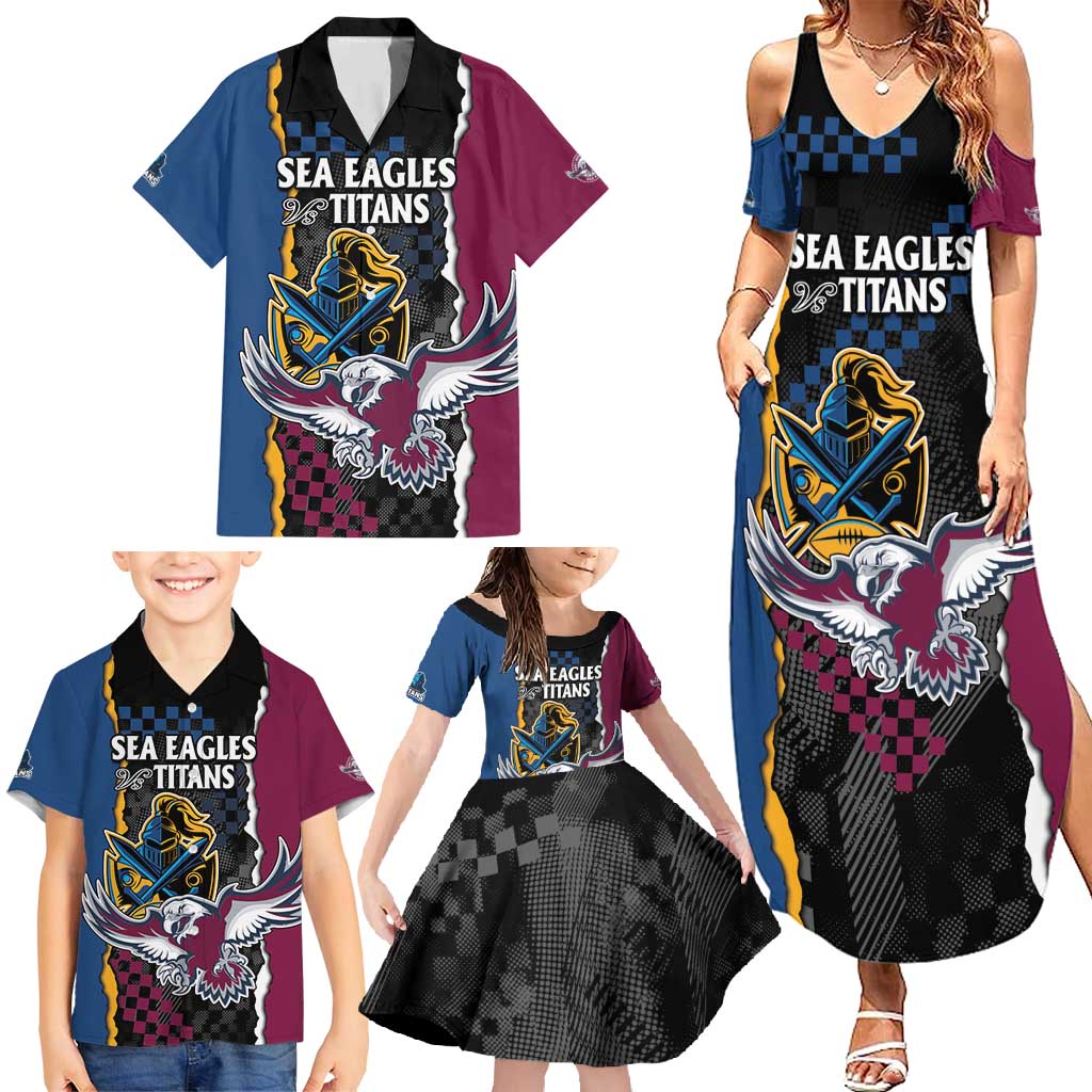 Titans and Manly Eagle Family Matching Summer Maxi Dress and Hawaiian Shirt Rugby Together Sporty Style
