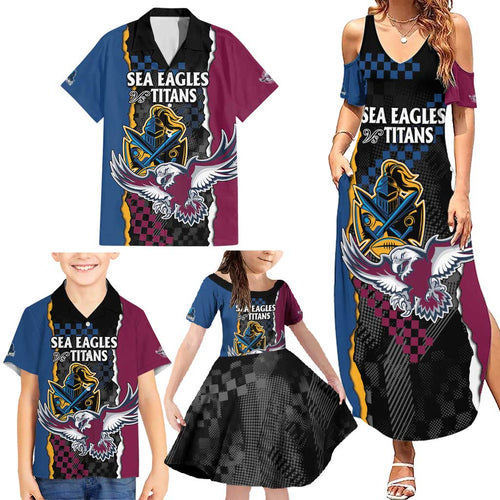 Titans and Manly Eagle Family Matching Summer Maxi Dress and Hawaiian Shirt Rugby Together Sporty Style