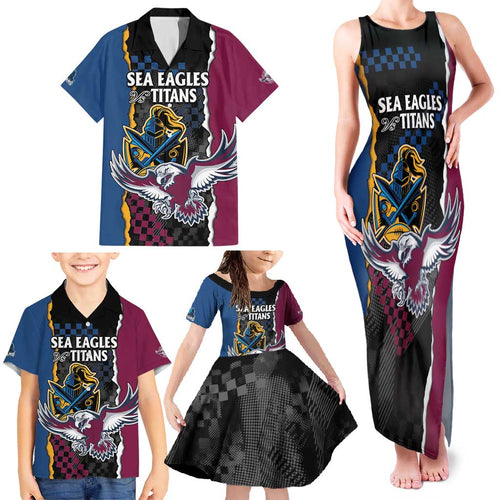 Titans and Manly Eagle Family Matching Tank Maxi Dress and Hawaiian Shirt Rugby Together Sporty Style