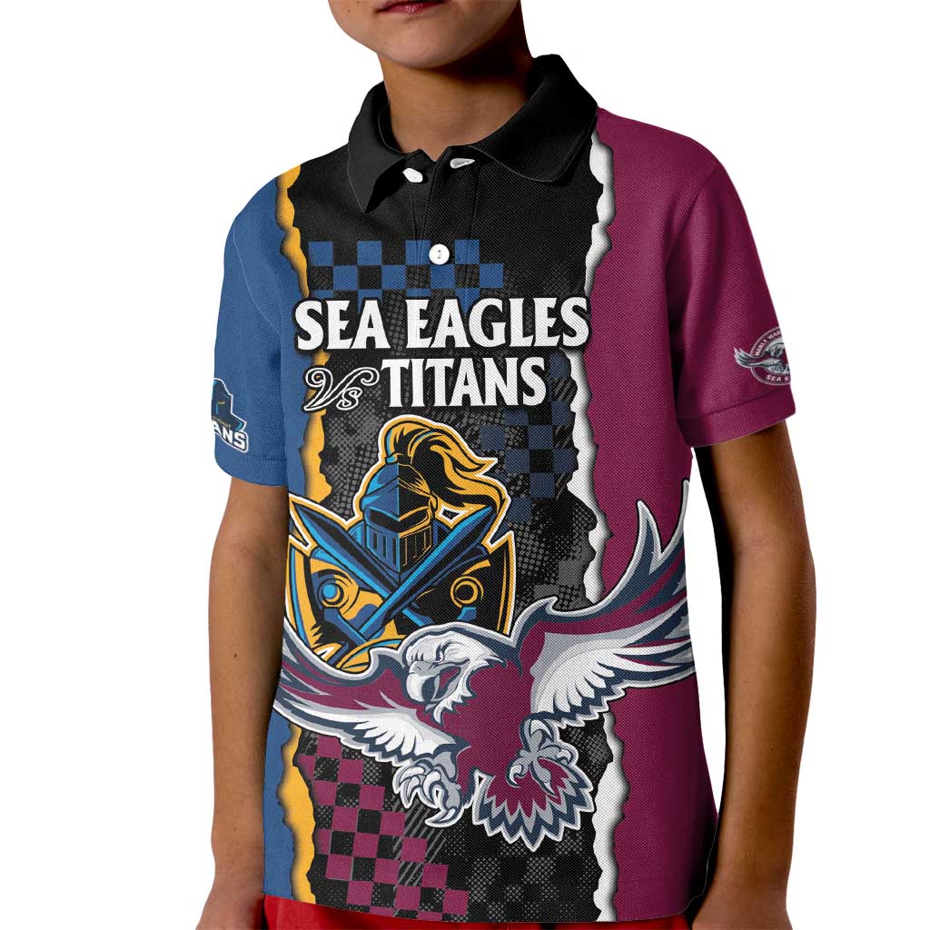 Titans and Manly Eagle Kid Polo Shirt Rugby Together Sporty Style