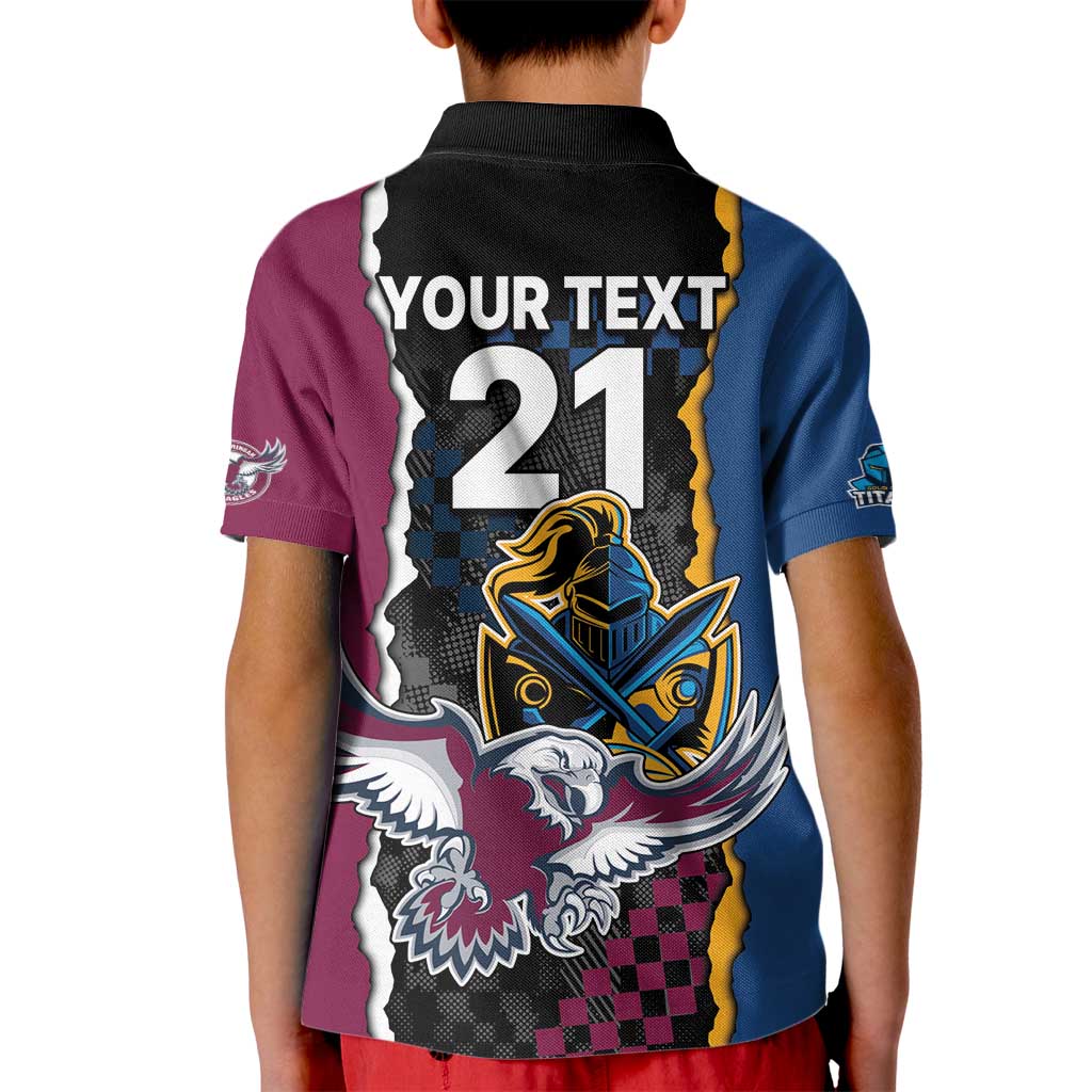 Titans and Manly Eagle Kid Polo Shirt Rugby Together Sporty Style