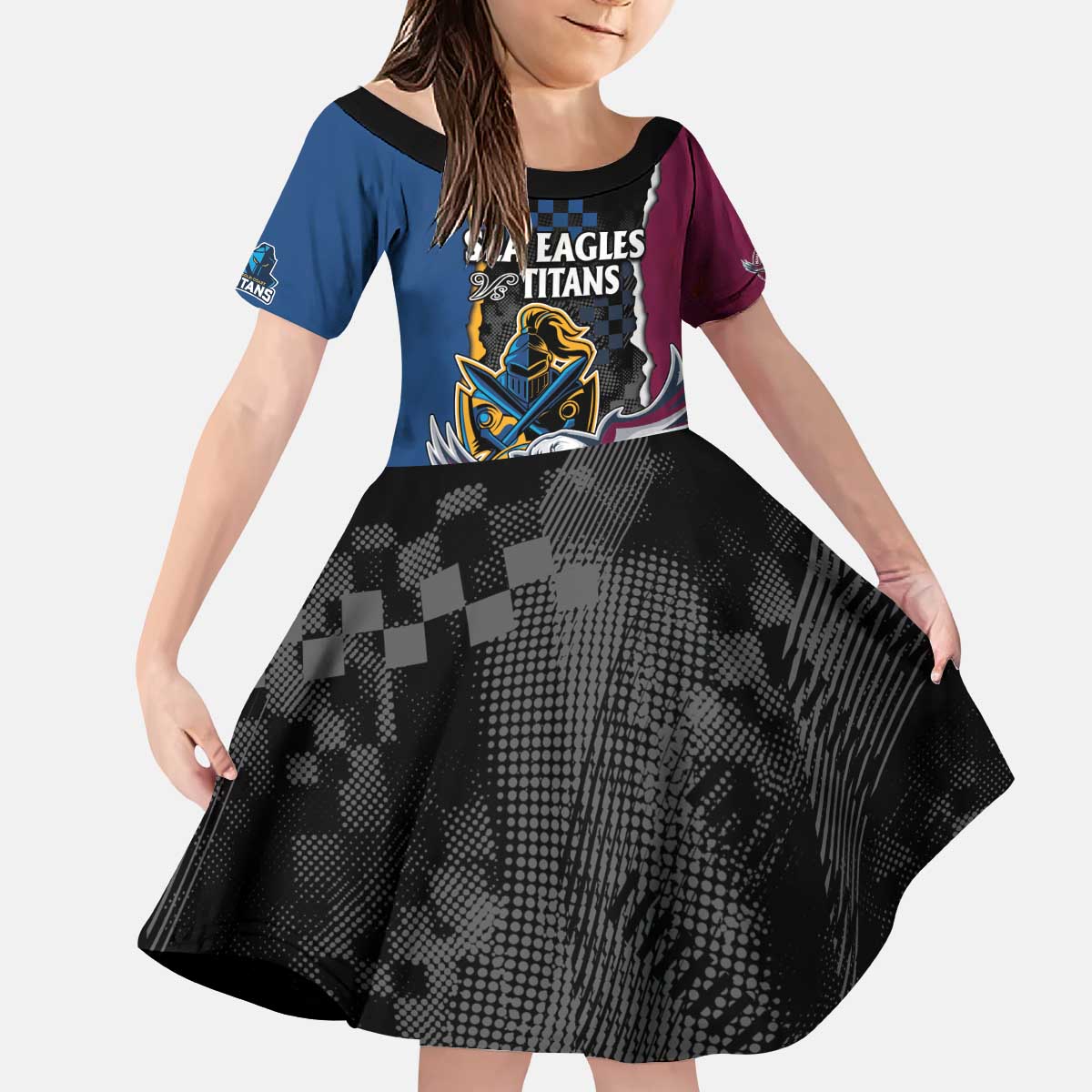 Titans and Manly Eagle Kid Short Sleeve Dress Rugby Together Sporty Style