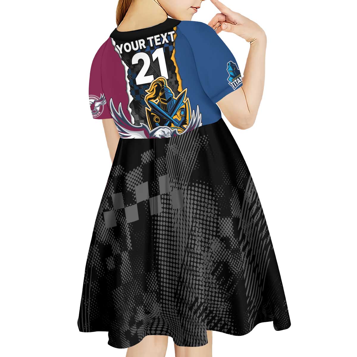 Titans and Manly Eagle Kid Short Sleeve Dress Rugby Together Sporty Style