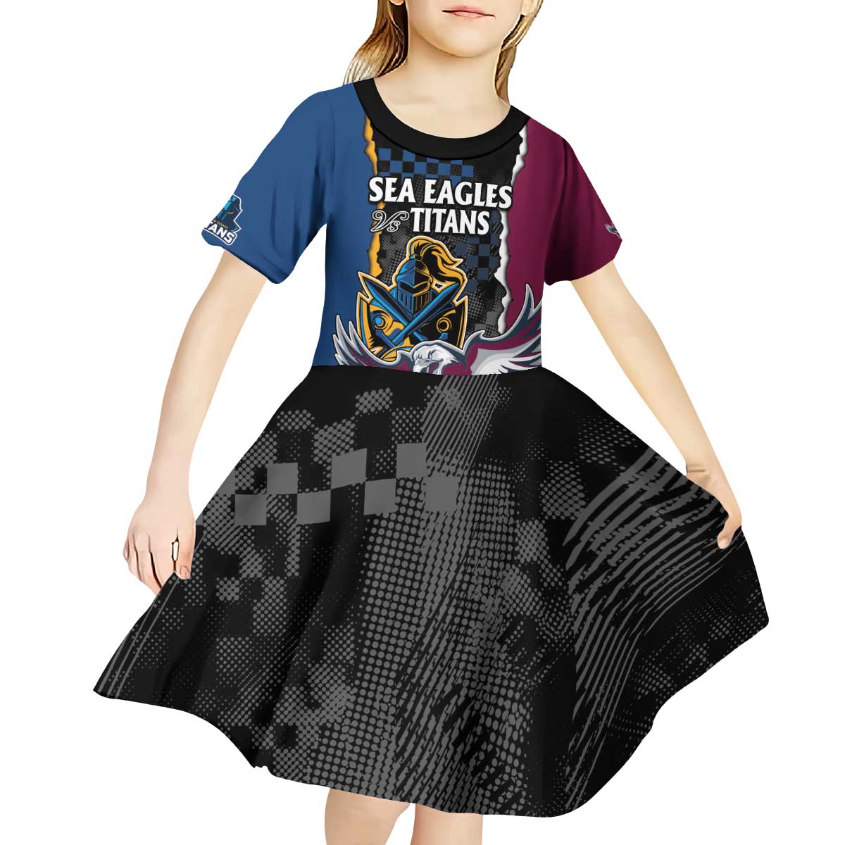Titans and Manly Eagle Kid Short Sleeve Dress Rugby Together Sporty Style