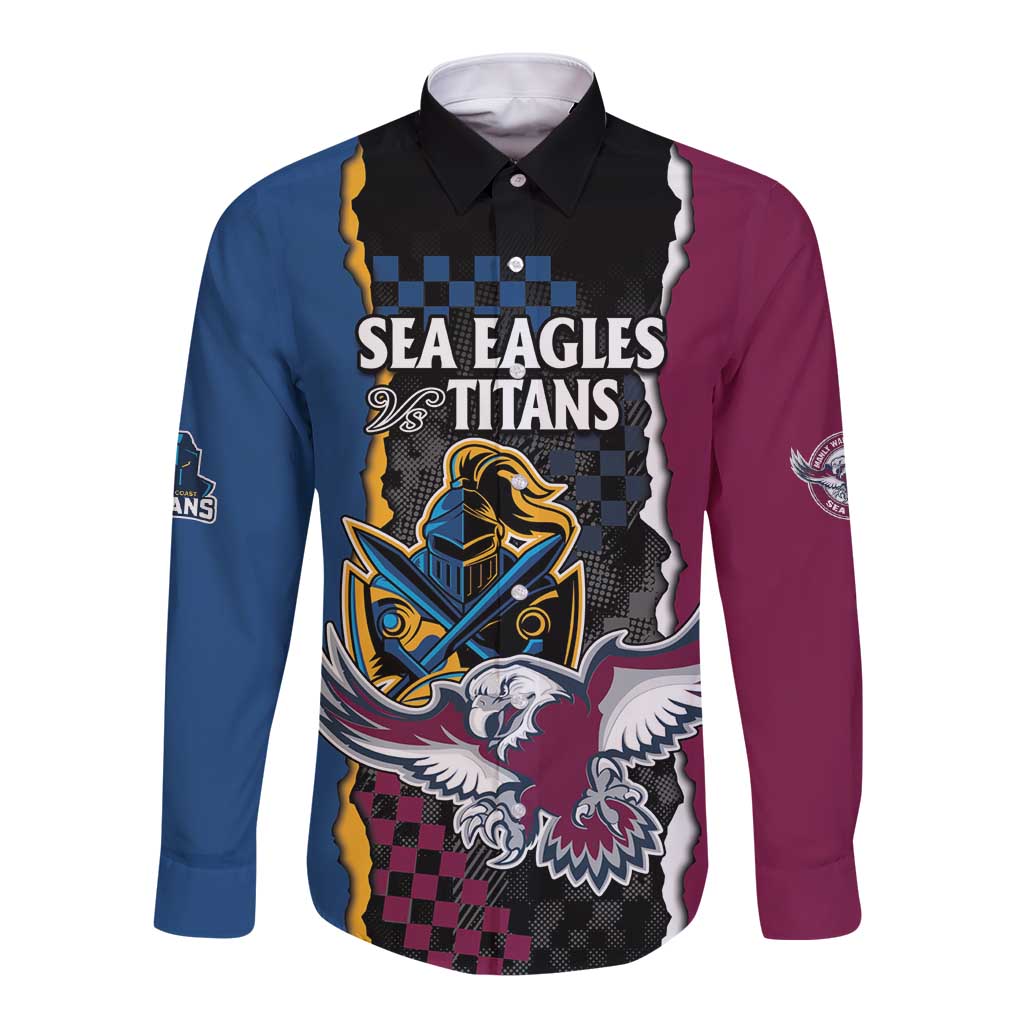 Titans and Manly Eagle Long Sleeve Button Shirt Rugby Together Sporty Style