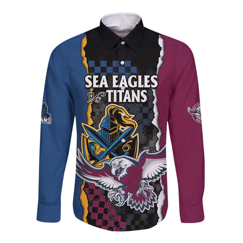 Titans and Manly Eagle Long Sleeve Button Shirt Rugby Together Sporty Style