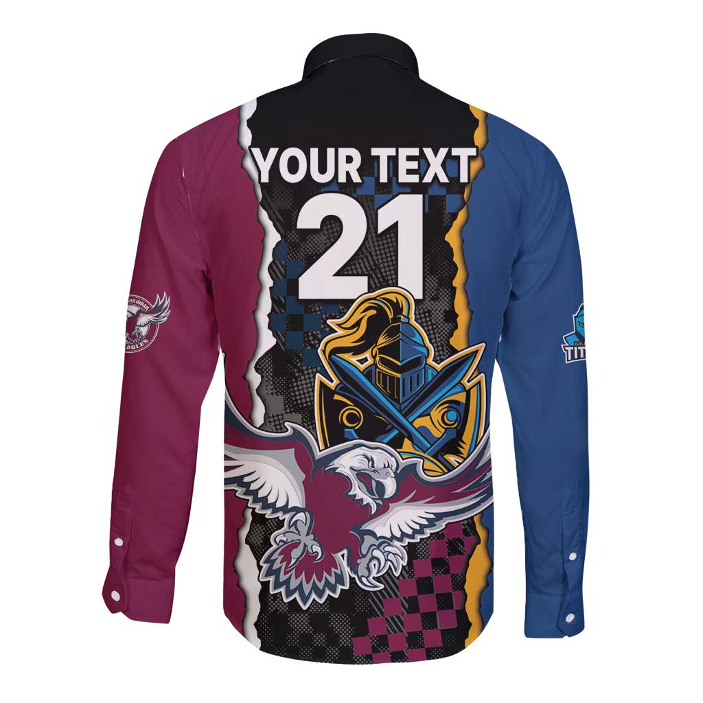 Titans and Manly Eagle Long Sleeve Button Shirt Rugby Together Sporty Style