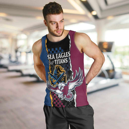 Titans and Manly Eagle Men Tank Top Rugby Together Sporty Style
