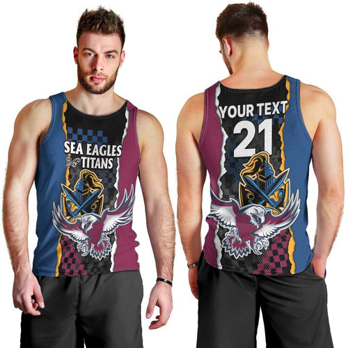Titans and Manly Eagle Men Tank Top Rugby Together Sporty Style