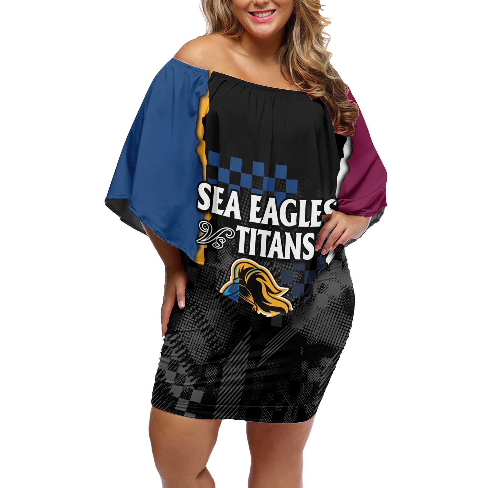 Titans and Manly Eagle Off Shoulder Short Dress Rugby Together Sporty Style