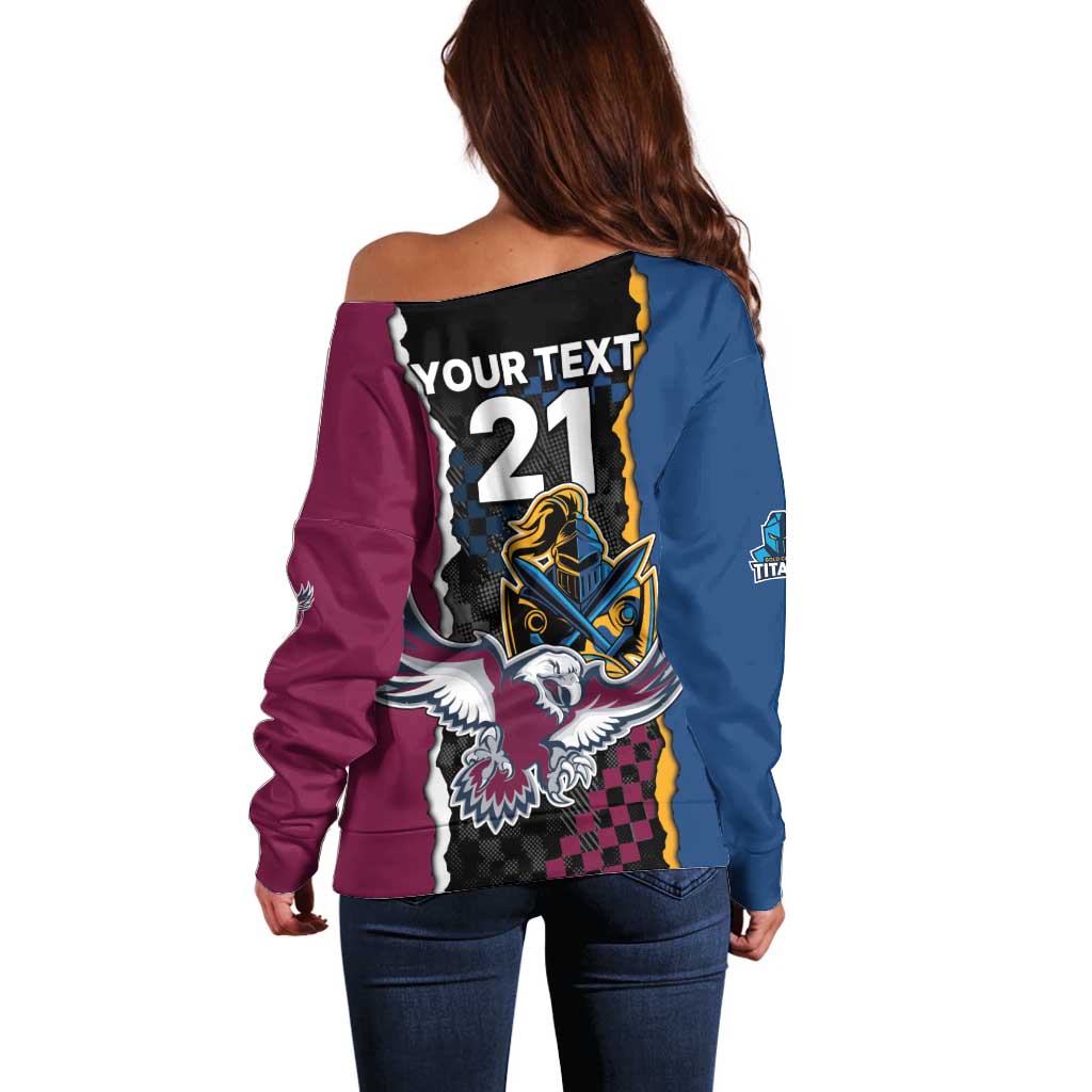 Titans and Manly Eagle Off Shoulder Sweater Rugby Together Sporty Style