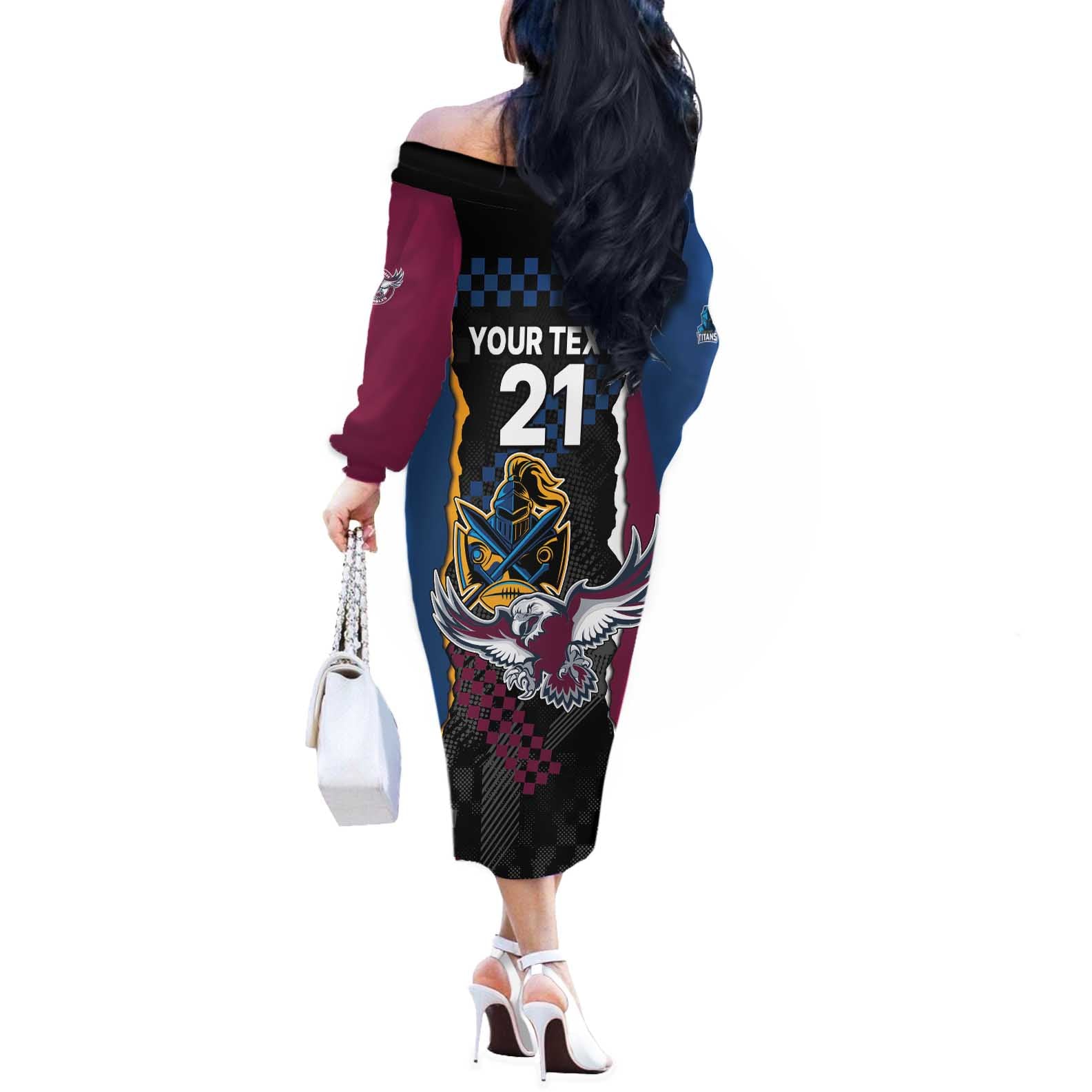 Titans and Manly Eagle Off The Shoulder Long Sleeve Dress Rugby Together Sporty Style