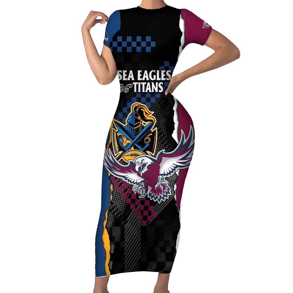 Titans and Manly Eagle Short Sleeve Bodycon Dress Rugby Together Sporty Style