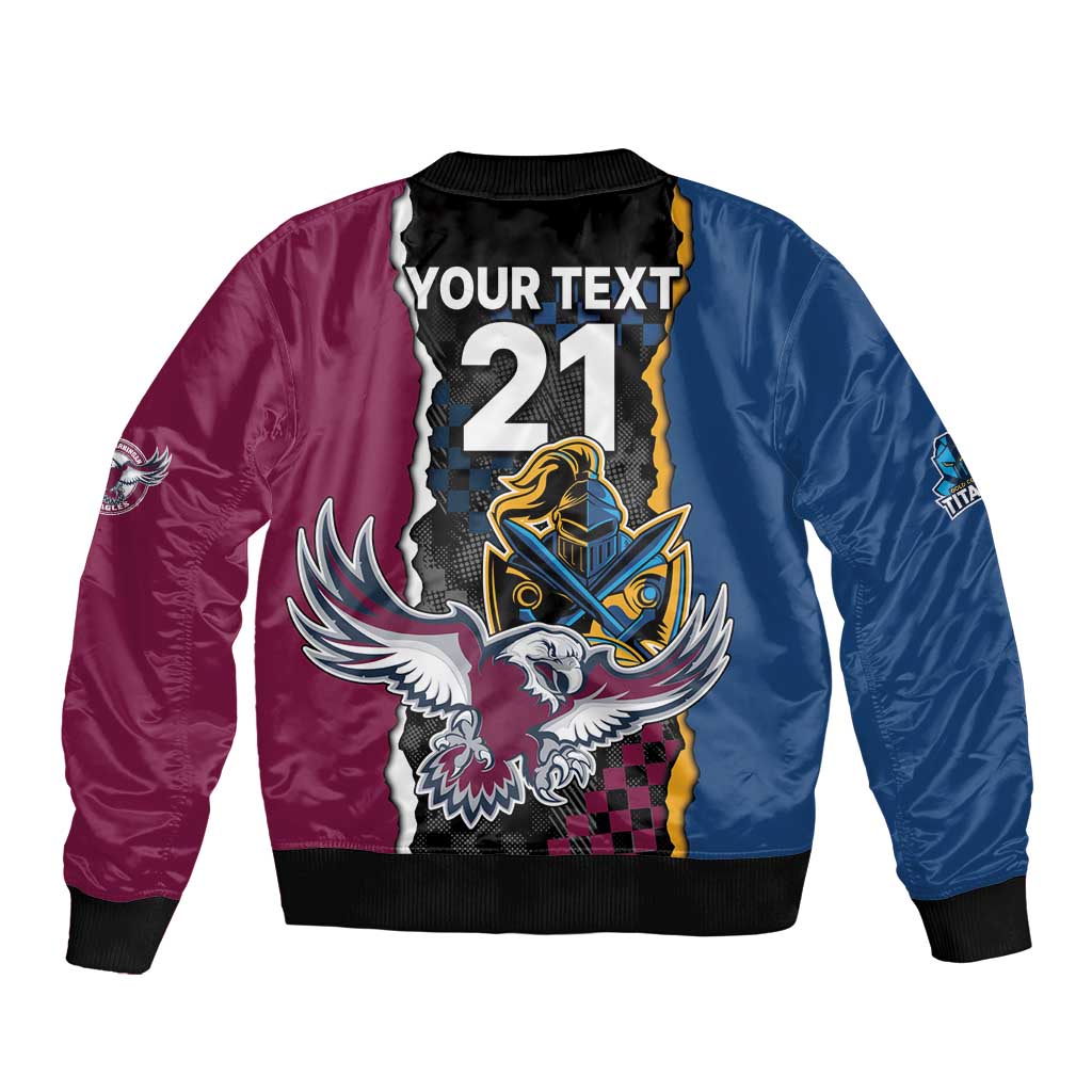Titans and Manly Eagle Sleeve Zip Bomber Jacket Rugby Together Sporty Style