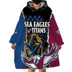Titans and Manly Eagle Wearable Blanket Hoodie Rugby Together Sporty Style