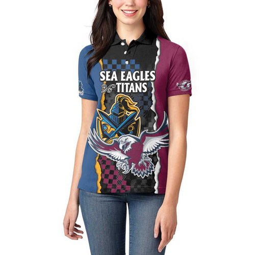 Titans and Manly Eagle Women Polo Shirt Rugby Together Sporty Style