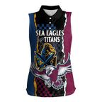 Titans and Manly Eagle Women Sleeveless Polo Shirt Rugby Together Sporty Style