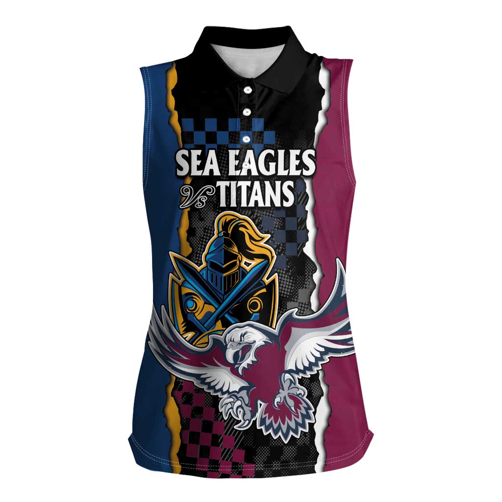 Titans and Manly Eagle Women Sleeveless Polo Shirt Rugby Together Sporty Style