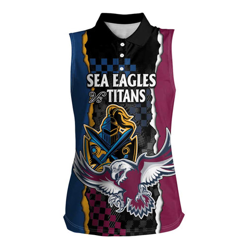 Titans and Manly Eagle Women Sleeveless Polo Shirt Rugby Together Sporty Style