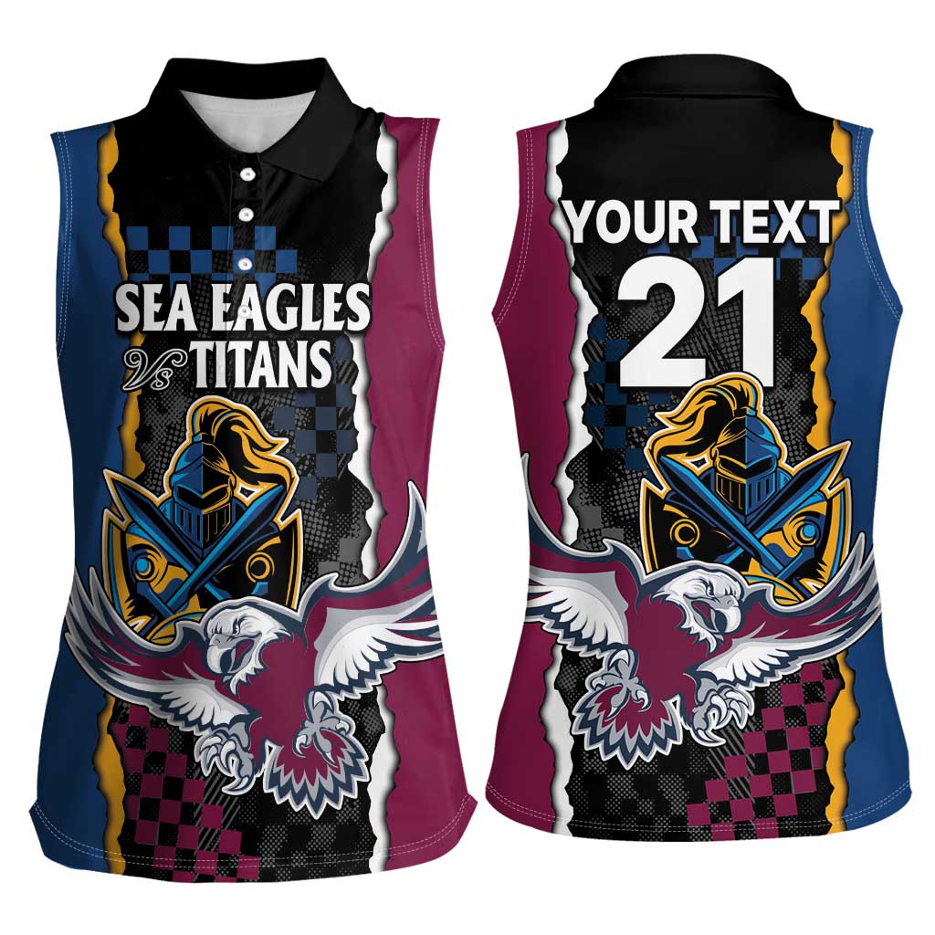 Titans and Manly Eagle Women Sleeveless Polo Shirt Rugby Together Sporty Style