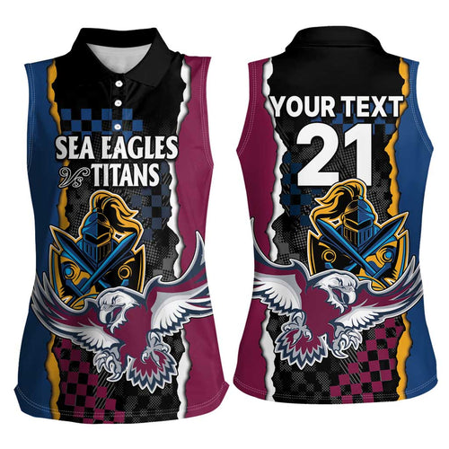 Titans and Manly Eagle Women Sleeveless Polo Shirt Rugby Together Sporty Style