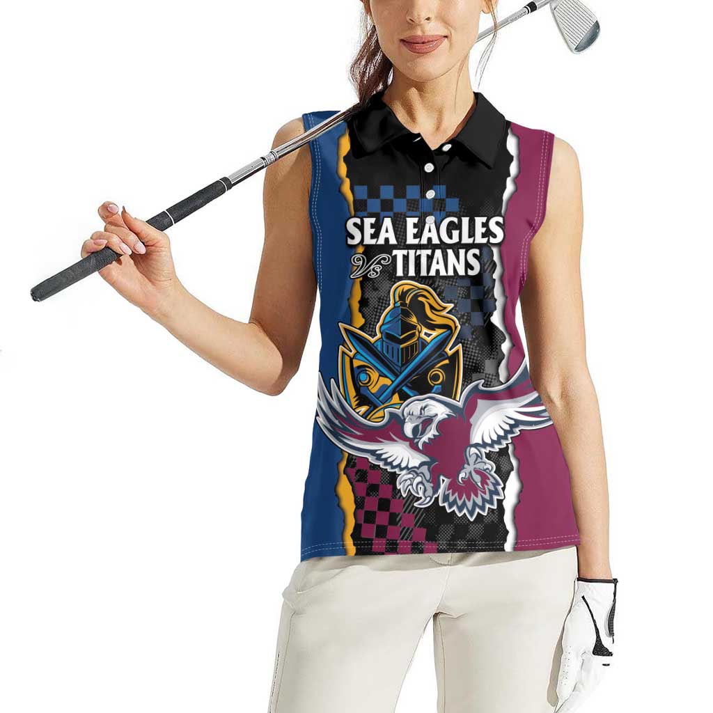 Titans and Manly Eagle Women Sleeveless Polo Shirt Rugby Together Sporty Style
