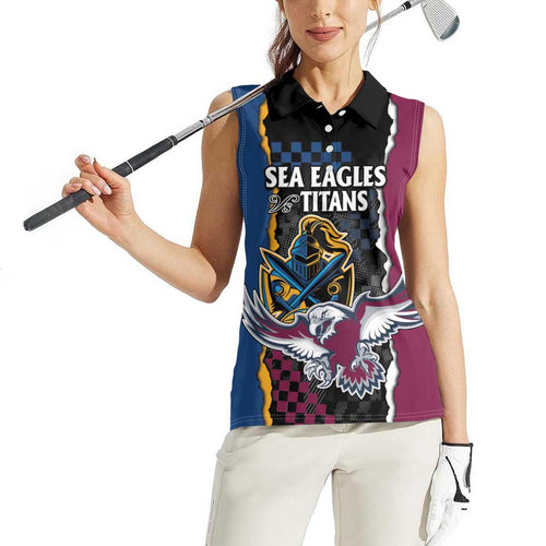 Titans and Manly Eagle Women Sleeveless Polo Shirt Rugby Together Sporty Style