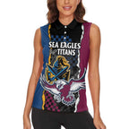 Titans and Manly Eagle Women Sleeveless Polo Shirt Rugby Together Sporty Style